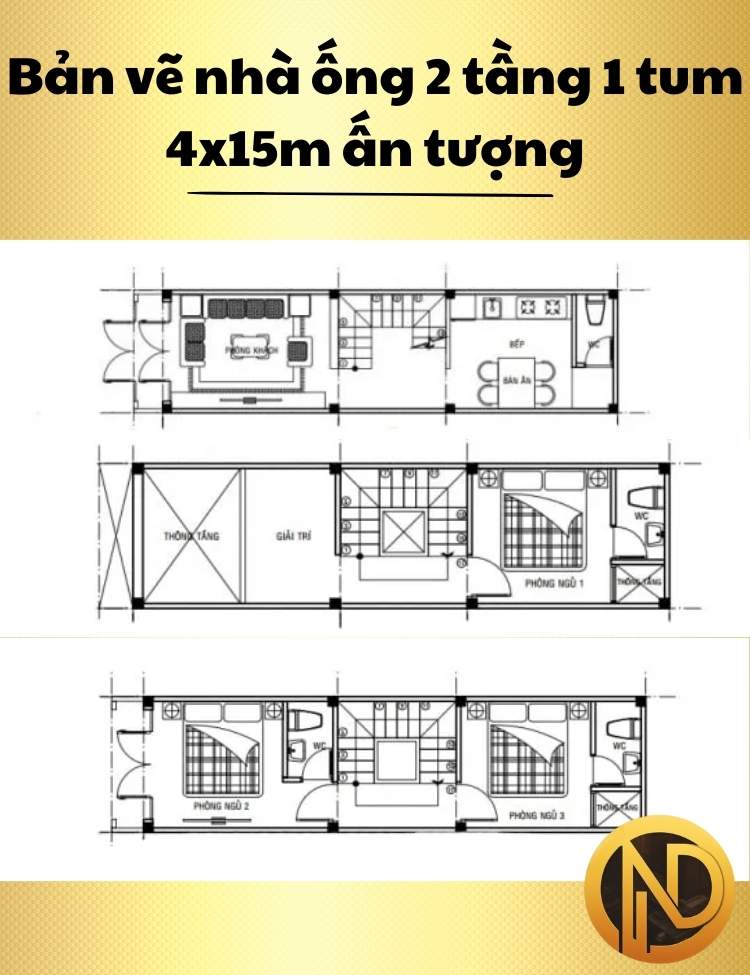 Mẫu nhà ống 2 tầng 1 tum 4x15m ấn tượng