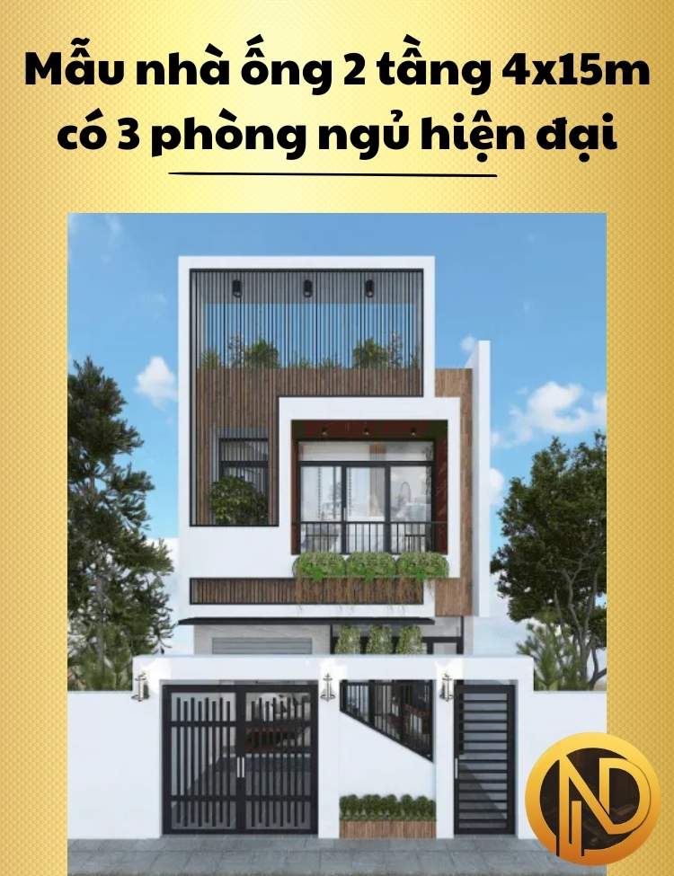 Mẫu nhà ống 2 tầng 4x15m có 3 phòng ngủ hiện đại