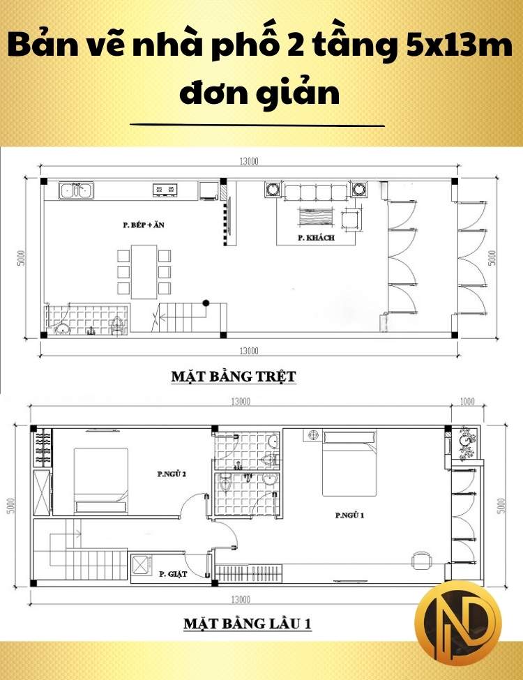 Mẫu nhà phố 2 tầng 5x13m đơn giản