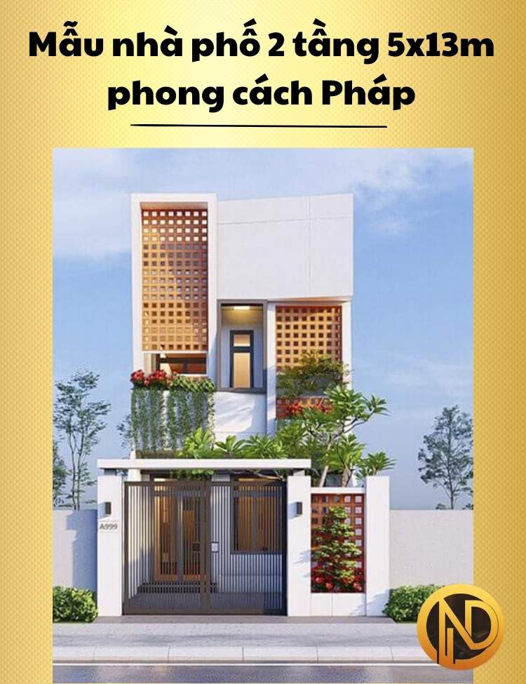 Mẫu nhà phố 2 tầng 5x13m phong cách Pháp