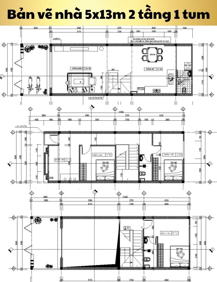 Mẫu nhà 5x13m 2 tầng 1 tum