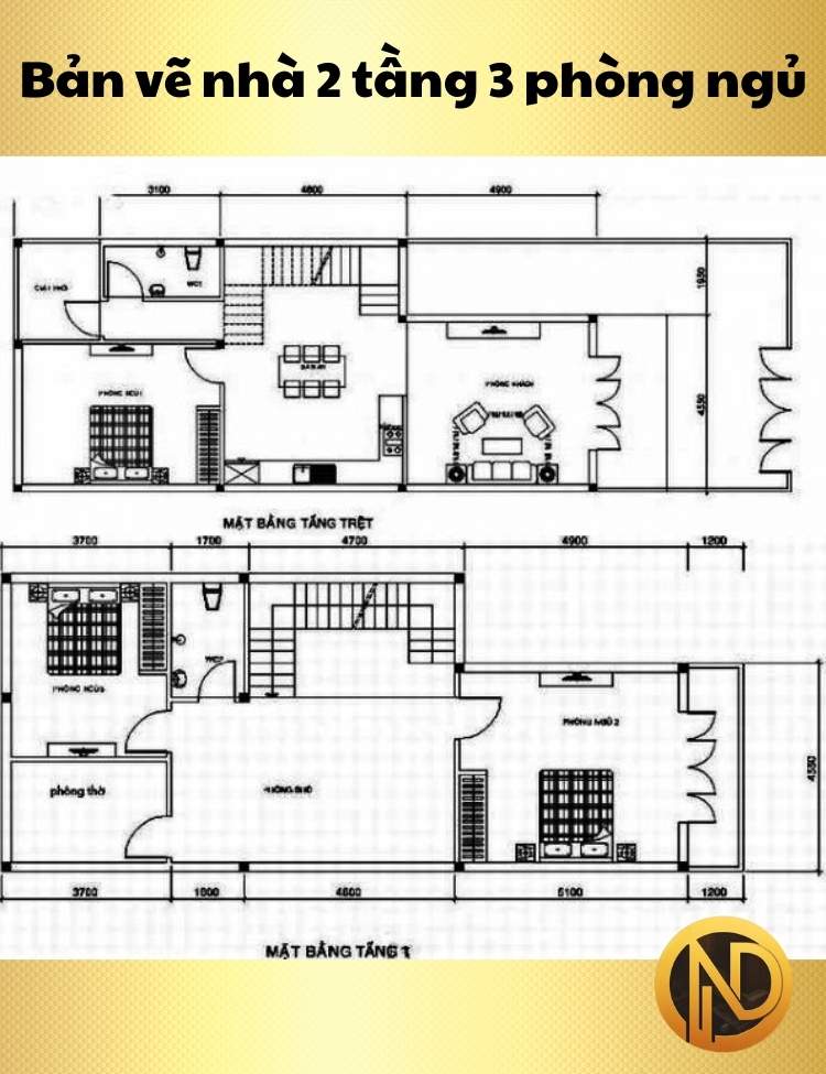 Nhà 2 tầng 3 phòng ngủ 5x13