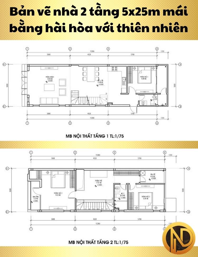 mẫu thiết kế nhà 2 tầng 5x25m