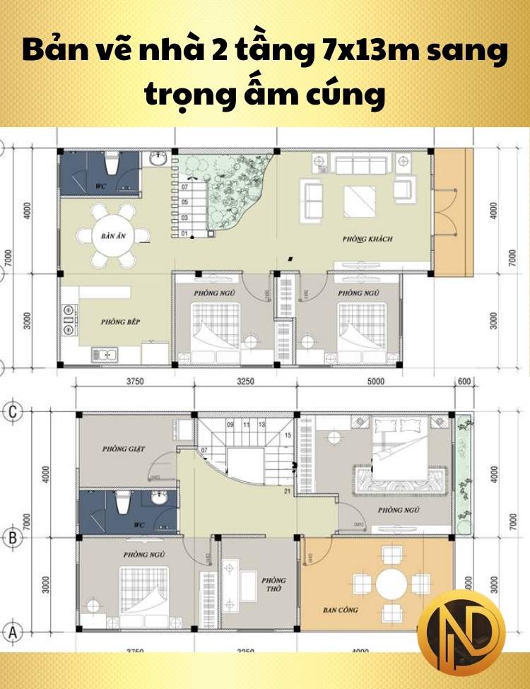 Mẫu nhà 2 tầng 7x13m sang trọng ấm cúng