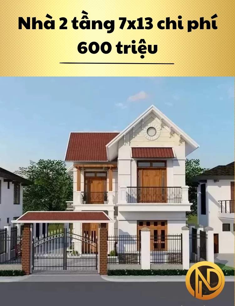 Nhà 2 tầng 7x13 chi phí 600 triệu