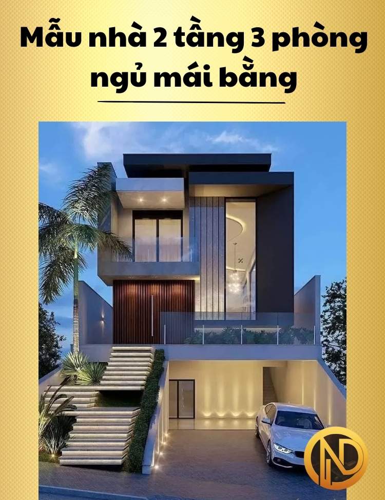 Mẫu nhà 2 tầng 3 phòng ngủ mái bằng