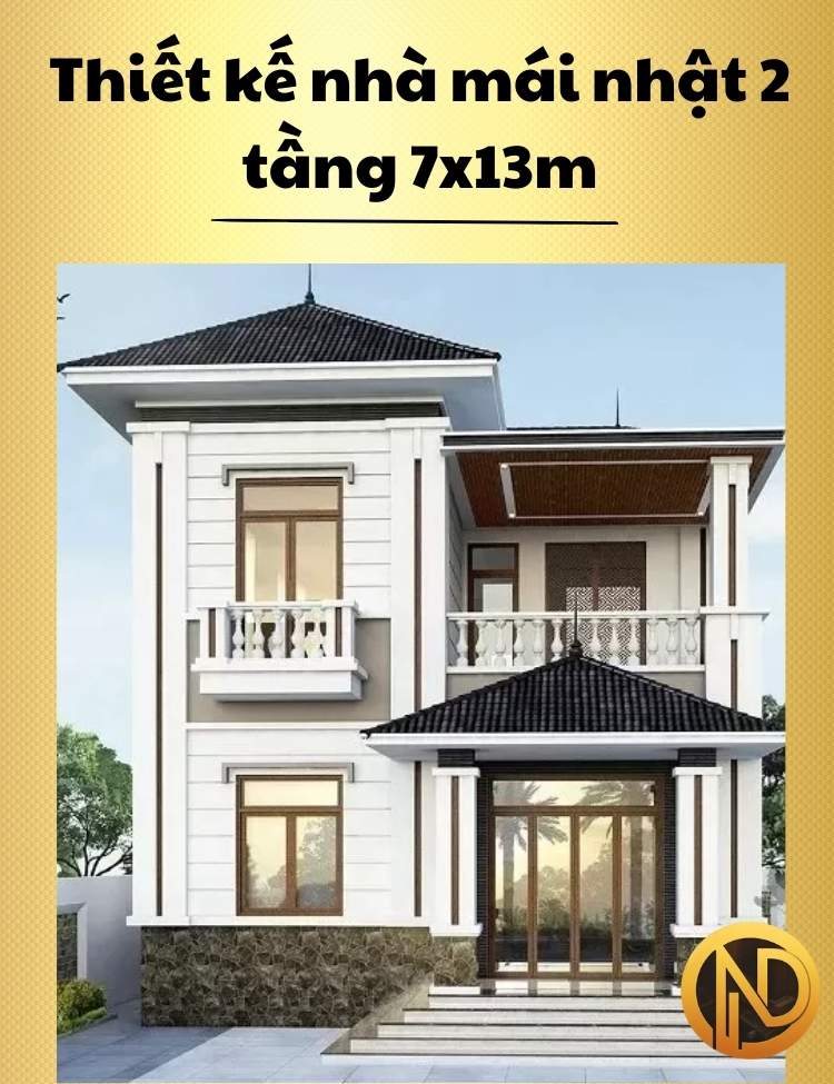 Thiết kế nhà mái nhật 2 tầng 7x13m