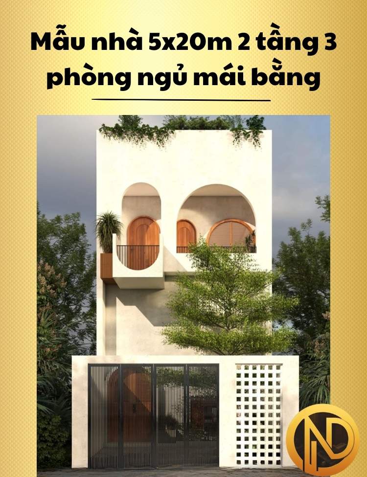 Mẫu nhà 5x20m 2 tầng 3 phòng ngủ mái bằng