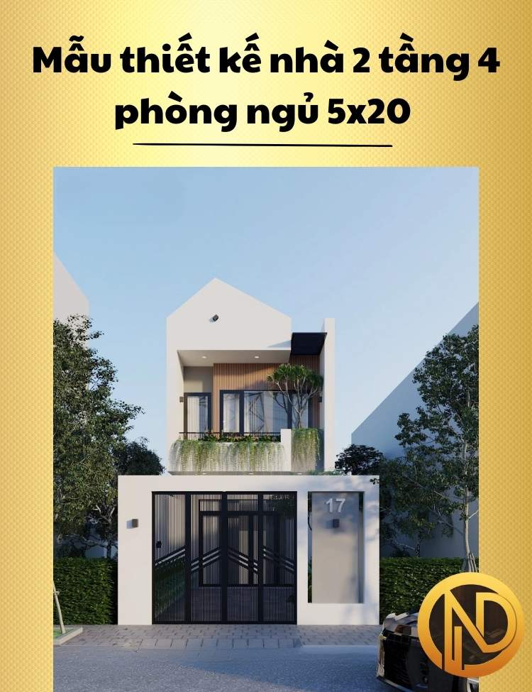 Mẫu thiết kế nhà 2 tầng 4 phòng ngủ 5x20 