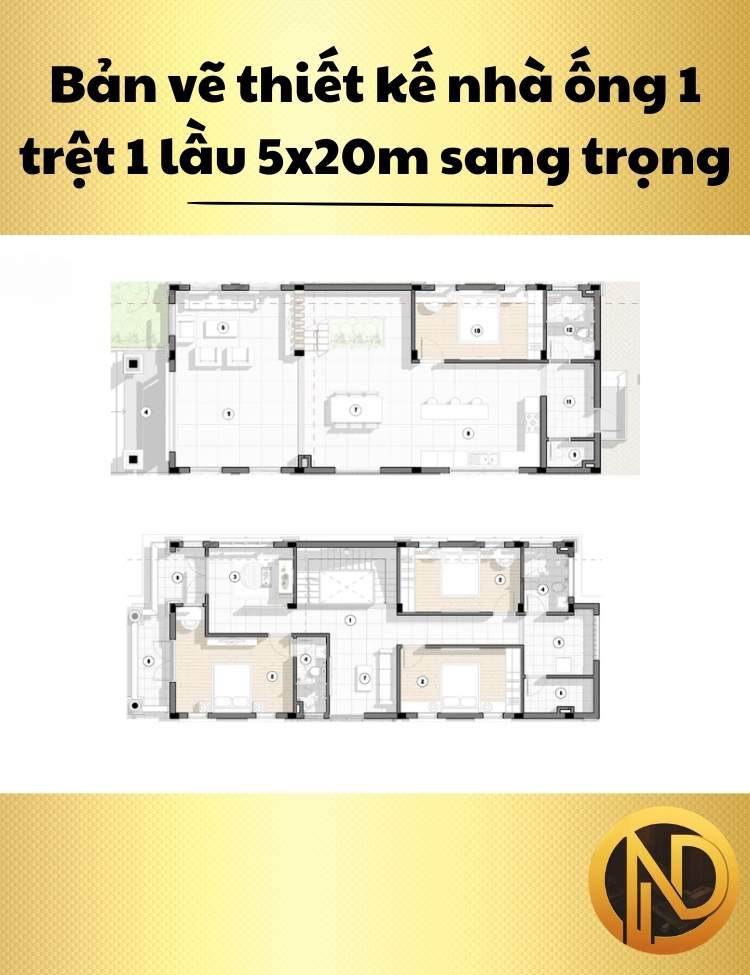 mẫu thiết kế nhà ống 2 tầng 5x20m