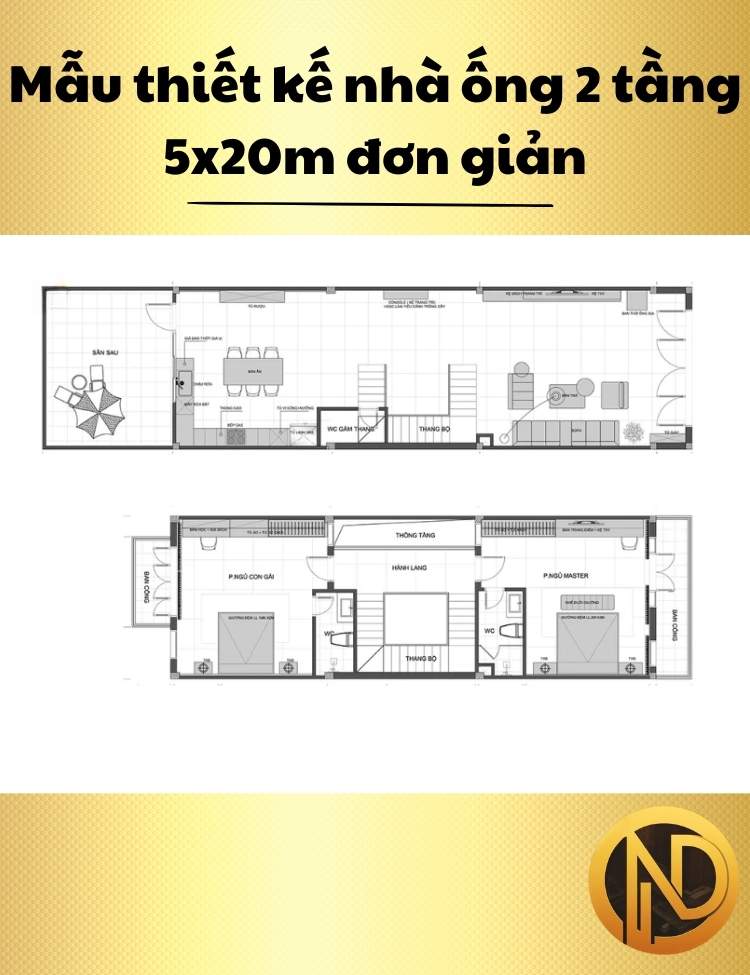 mẫu thiết kế nhà ống 2 tầng 5x20m