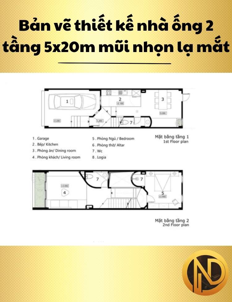 mẫu thiết kế nhà ống 2 tầng 5x20m