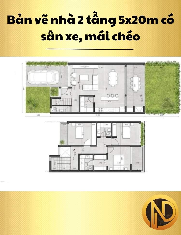 mẫu thiết kế nhà ống 2 tầng 5x20m