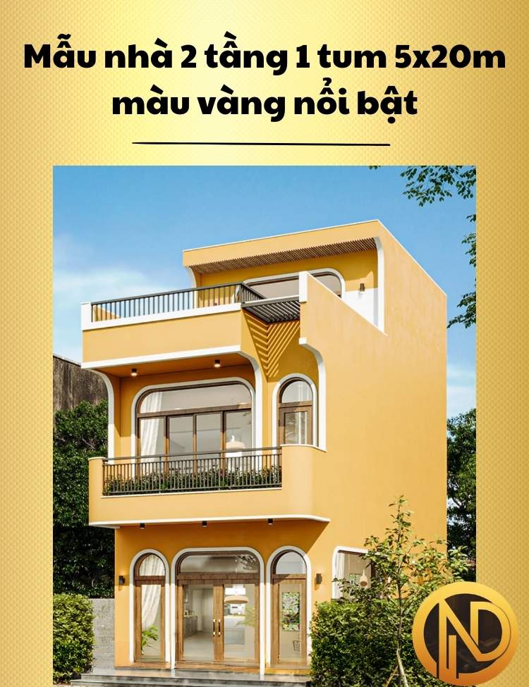 Mẫu nhà 2 tầng 1 tum 5x20m nổi bật