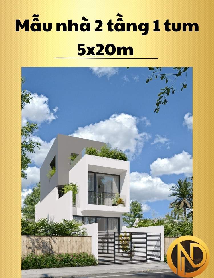 Mẫu nhà 2 tầng 1 tum 5x20m nổi bật