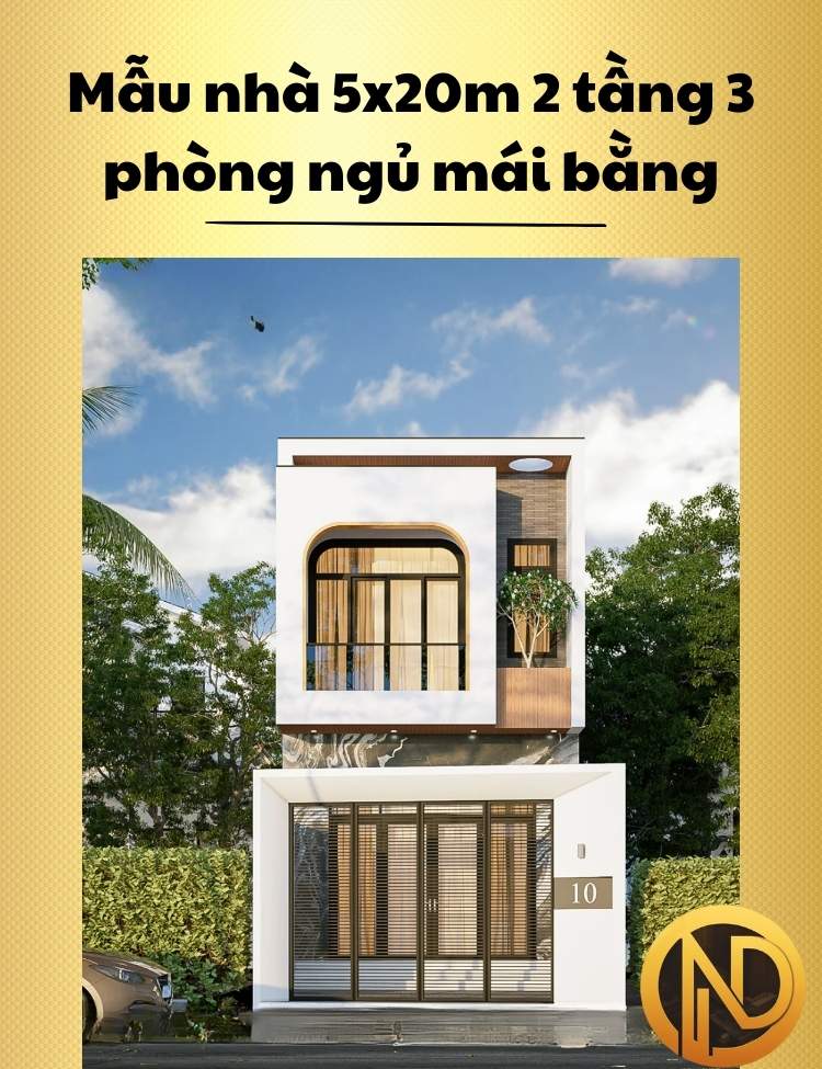 Mẫu nhà 5x20m 2 tầng 3 phòng ngủ mái bằng