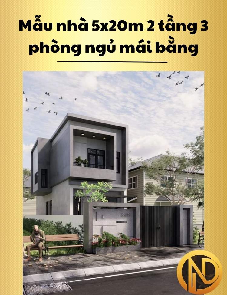 Mẫu nhà 5x20m 2 tầng 3 phòng ngủ mái bằng