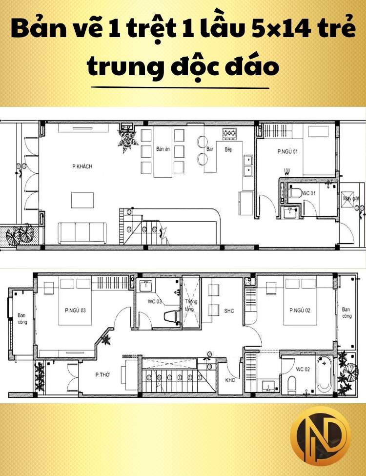 Nhà 1 trệt 1 lầu 5×14 trẻ trung độc đáo