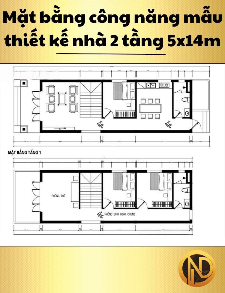 thiết kế nhà 2 tầng 5x14m