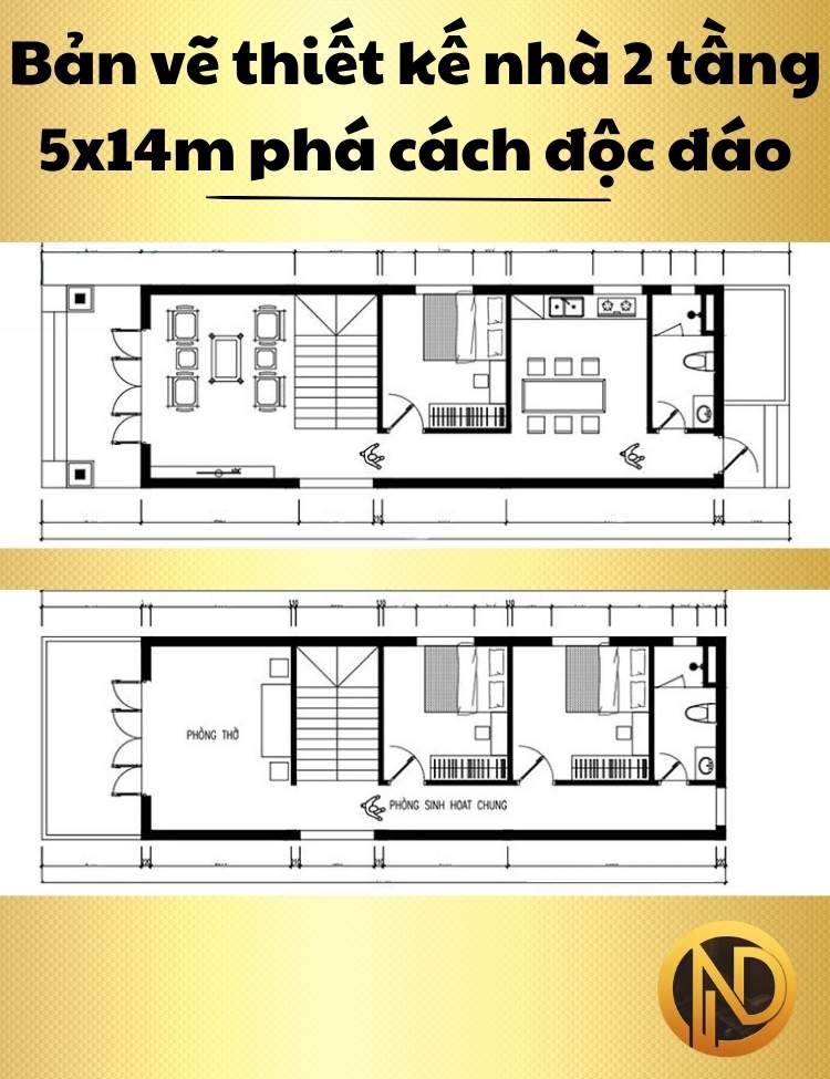 Mẫu thiết kế nhà 2 tầng 5x14m phá cách độc đáo