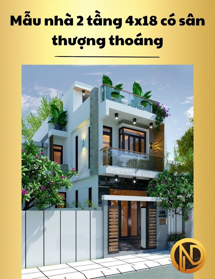 Mẫu nhà 2 tầng 4x18có sân thượng thoáng