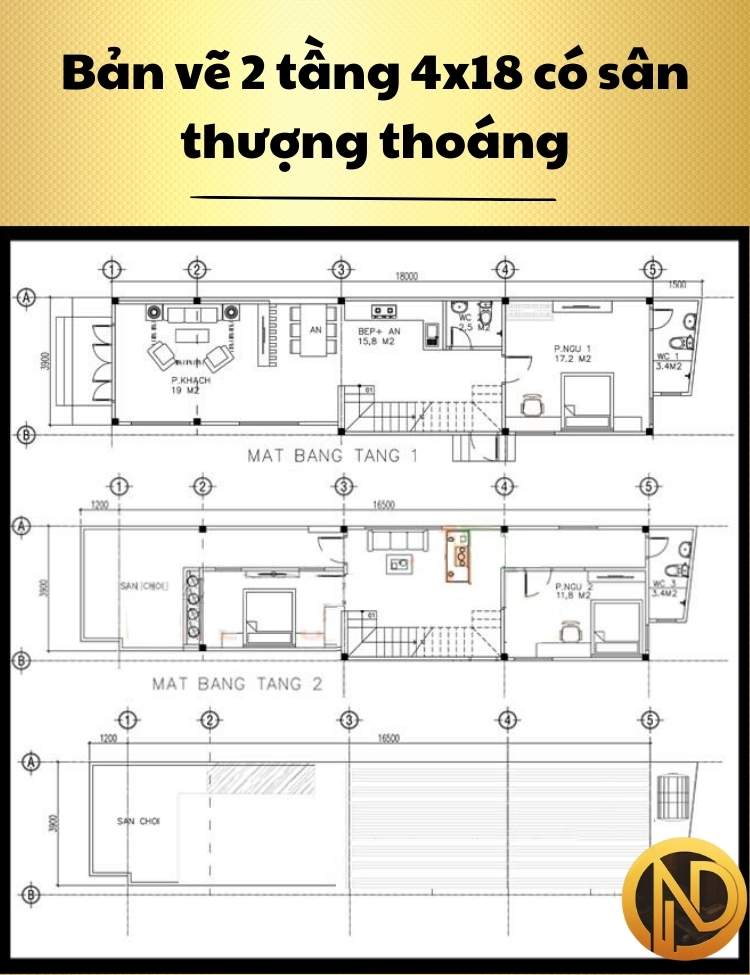 Mẫu nhà 2 tầng 4x18có sân thượng thoáng