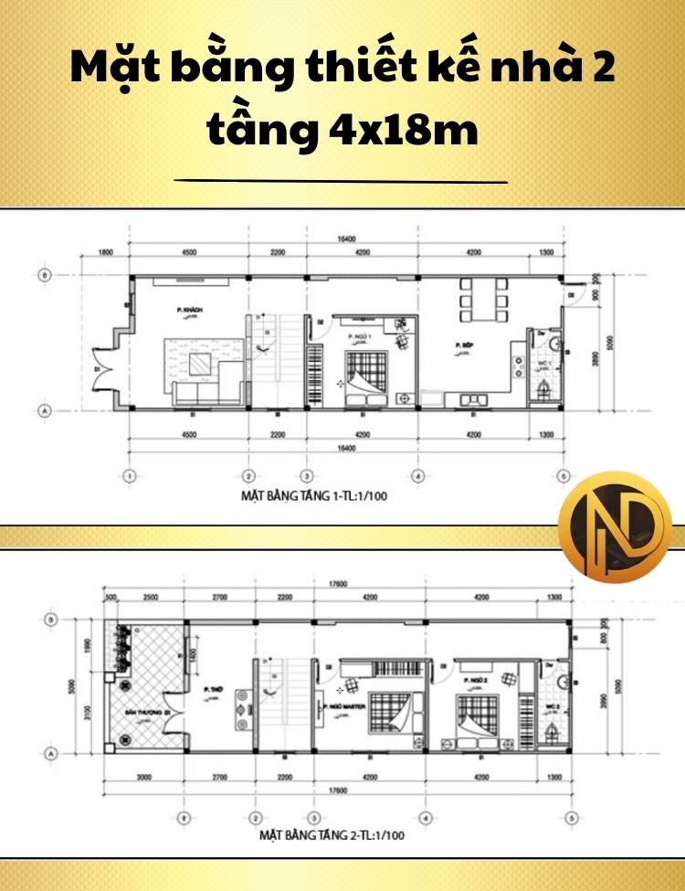 thiết kế nhà 2 tầng 4x18m