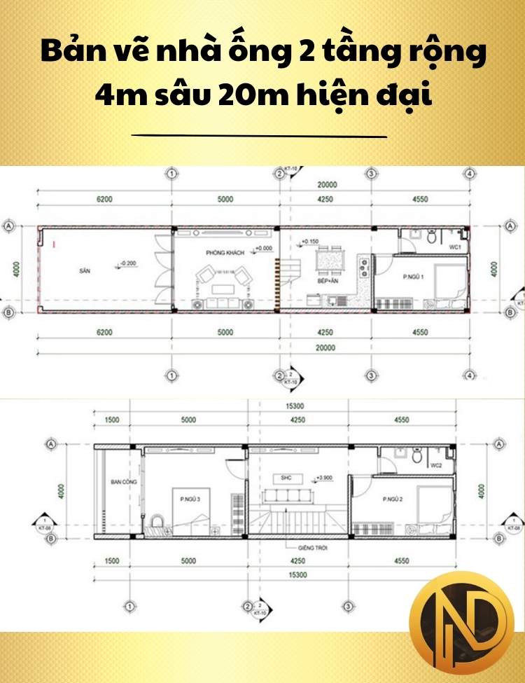 Mẫu nhà ống 2 tầng rộng 4m sâu 20m hiện đại