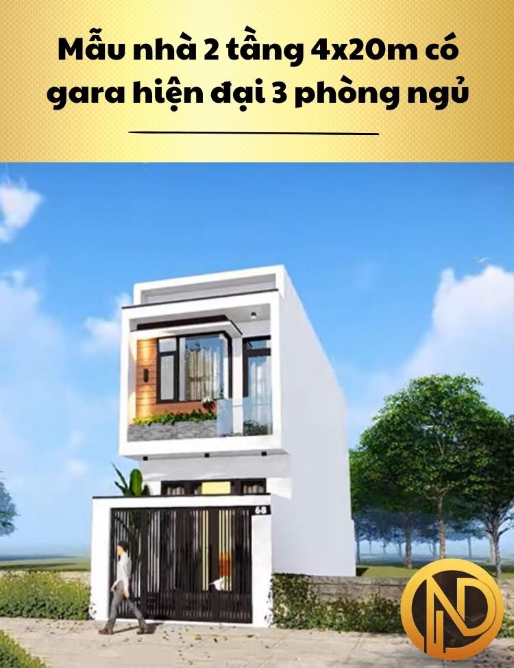 Mẫu nhà 2 tầng 4x20m có gara hiện đại 3 phòng ngủ