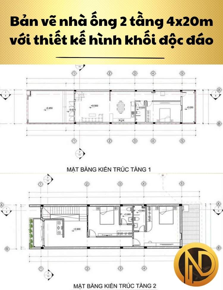 Mẫu nhà ống 2 tầng 4x20m với thiết kế hình khối độc đáo