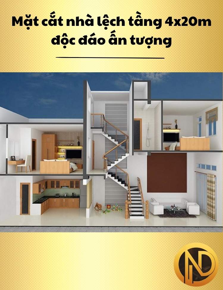 thiết kế nhà 2 tầng 4x20m