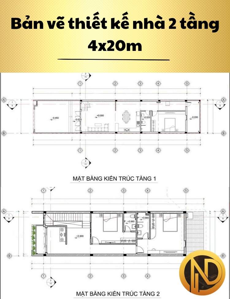 thiết kế nhà 2 tầng 4x20m