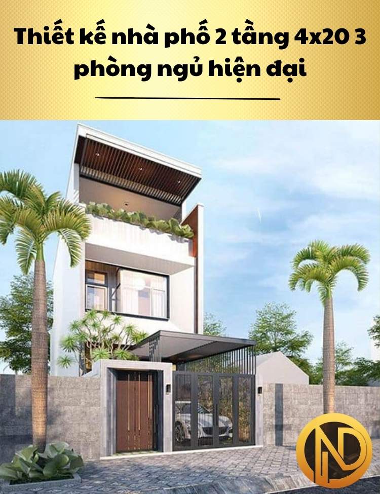 Thiết kế nhà phố 2 tầng 4x20 3 phòng ngủ hiện đại