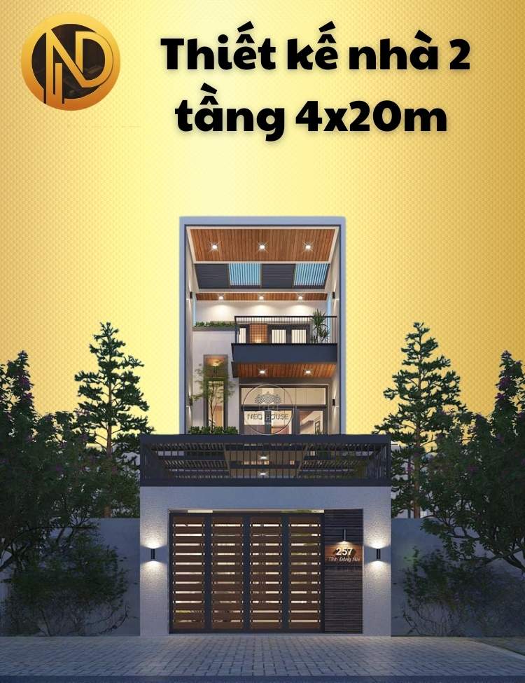 thiết kế nhà 2 tầng 4x20m