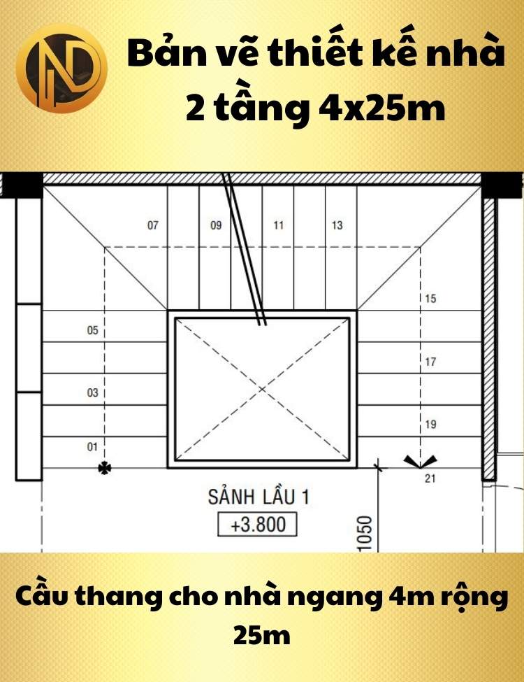 Bản vẽ thiết kế nhà 2 tầng 4x25m