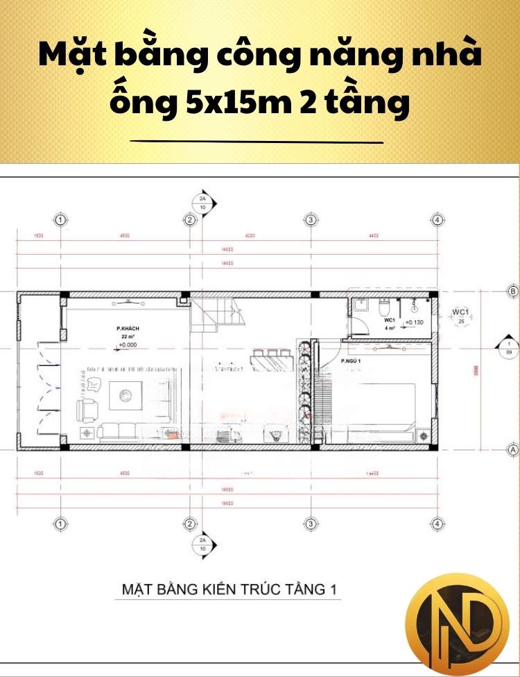 Thiết kế nhà ống 5x15m 2 tầng sang trọng