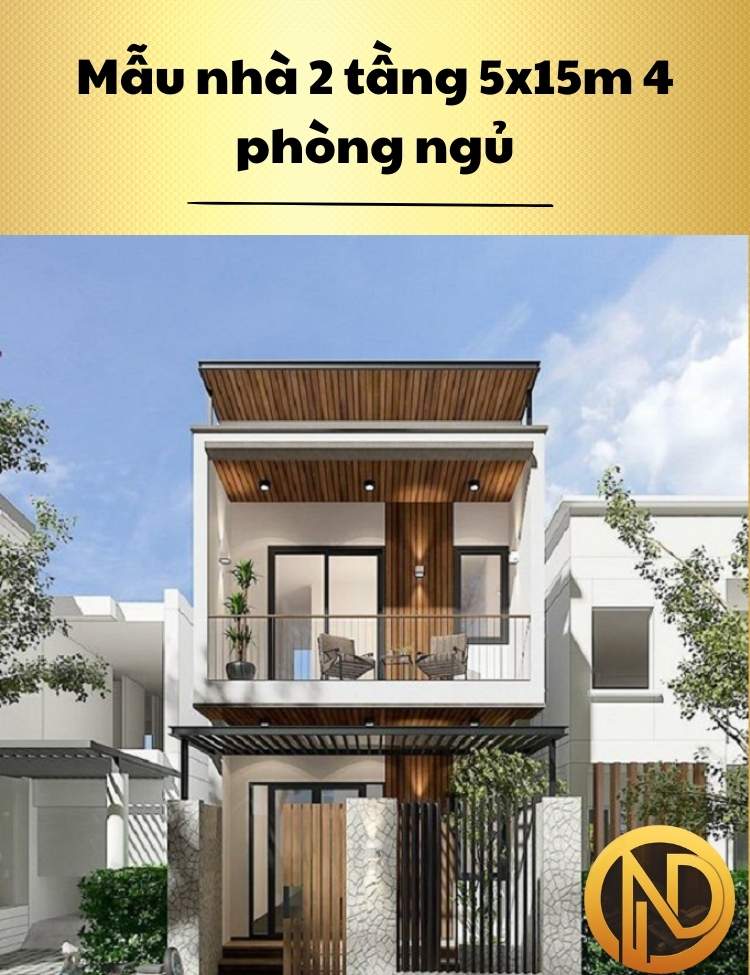 Mẫu nhà 2 tầng 5x15m 4 phòng ngủ