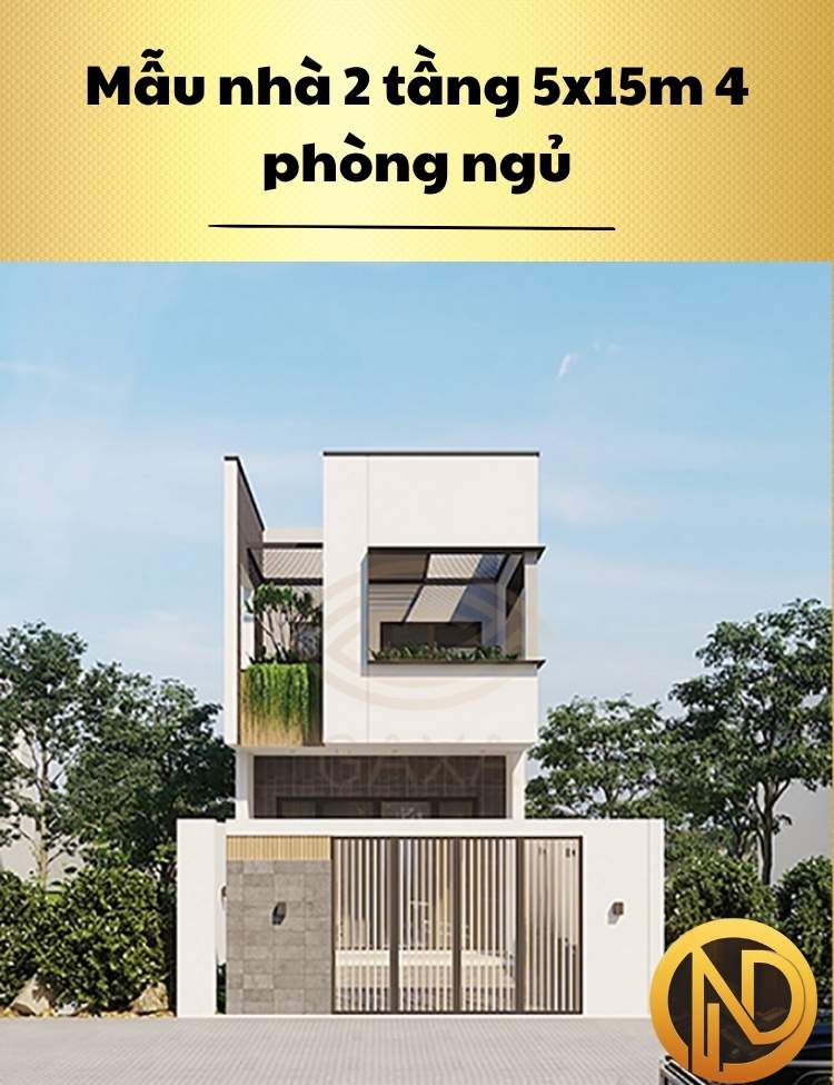 Mẫu nhà 2 tầng 5x15m 4 phòng ngủ