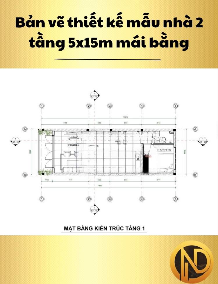 Mẫu nhà phố 2 tầng 5x15 mái bằng