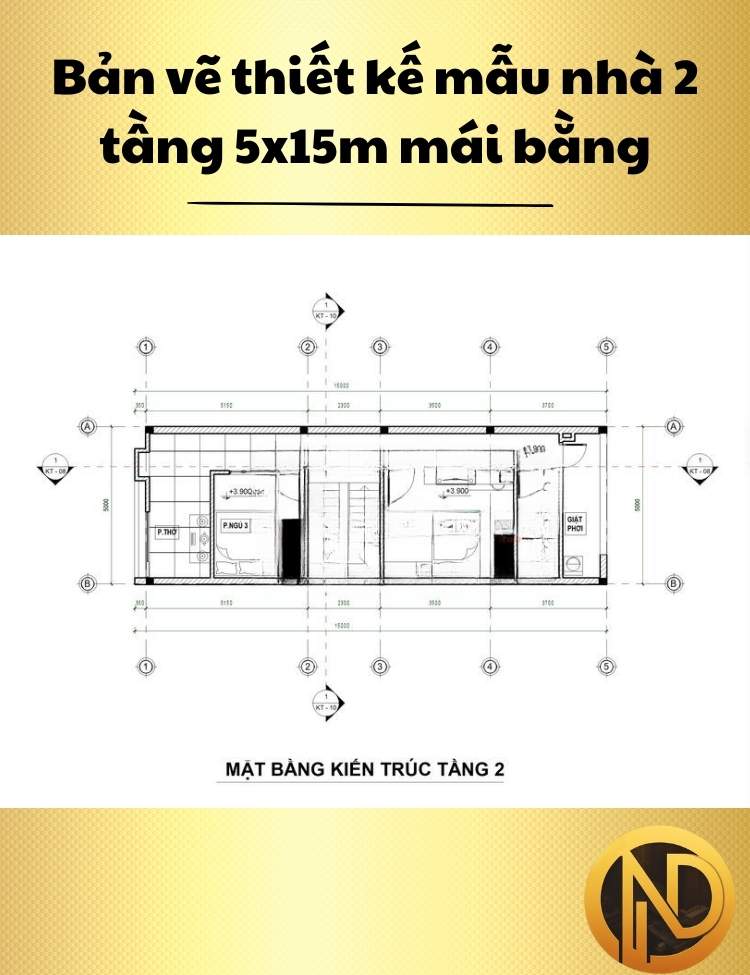 Mẫu nhà phố 2 tầng 5x15 mái bằng