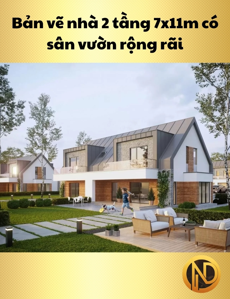 Bản vẽ nhà 2 tầng 7x11m có sân vườn rộng rãi