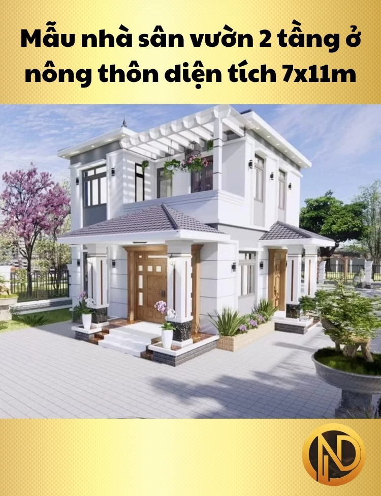 Mẫu nhà sân vườn 2 tầng ở nông thôn diện tích 7x11m