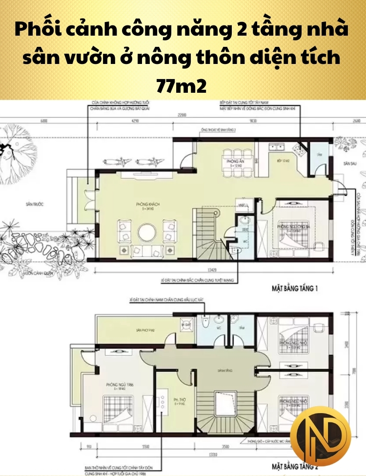 Mẫu nhà sân vườn 2 tầng ở nông thôn diện tích 7x11m