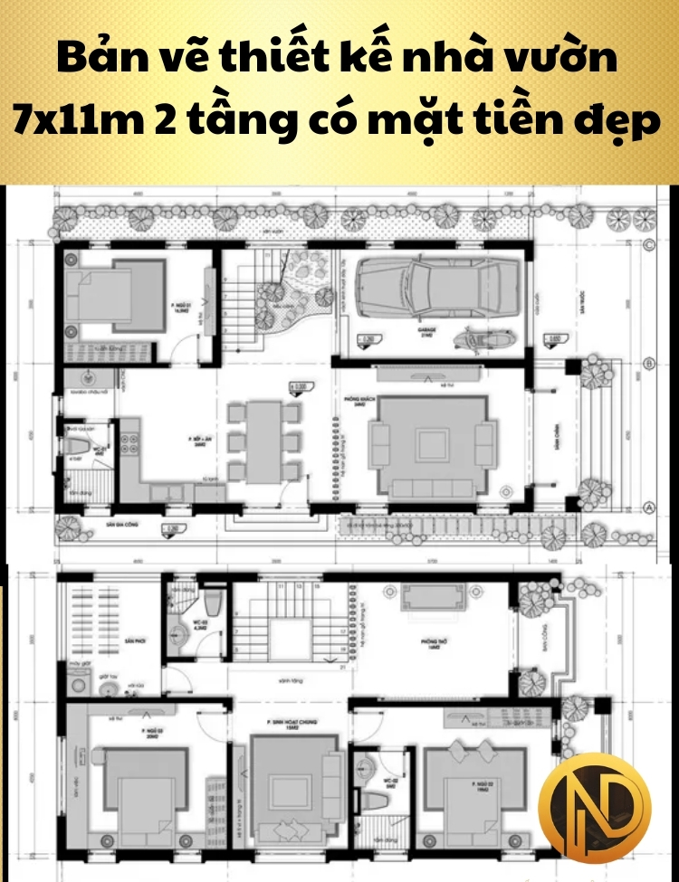 Thiết kế nhà vườn 7x11m 2 tầng có mặt tiền đẹp