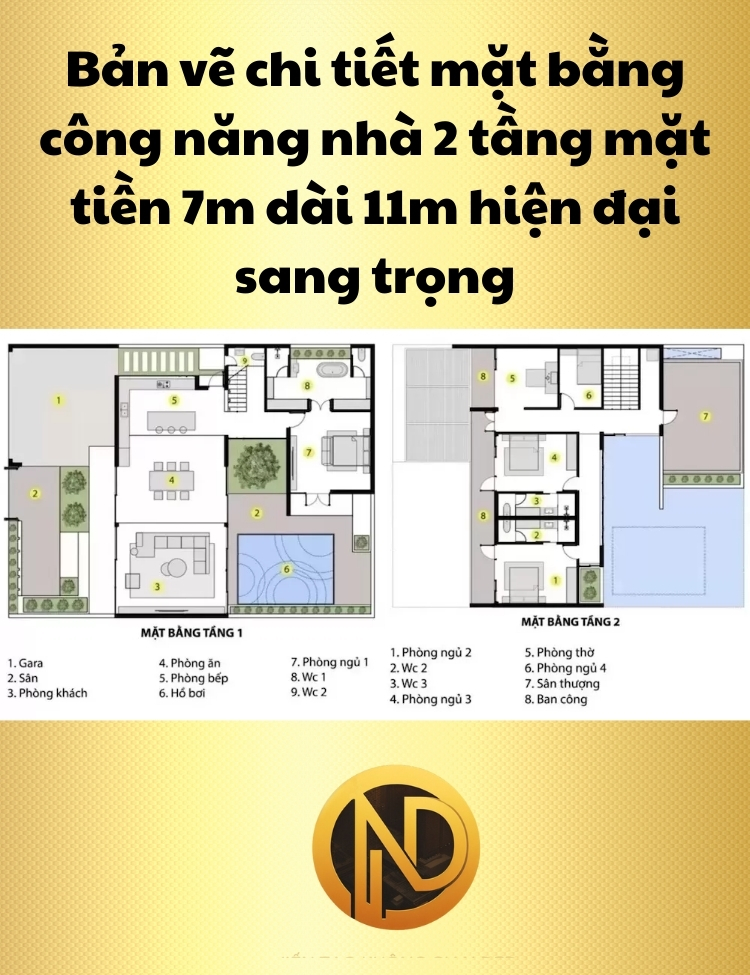 Mẫu nhà 2 tầng mặt tiền 7m dài 11m hiện đại sang trọng