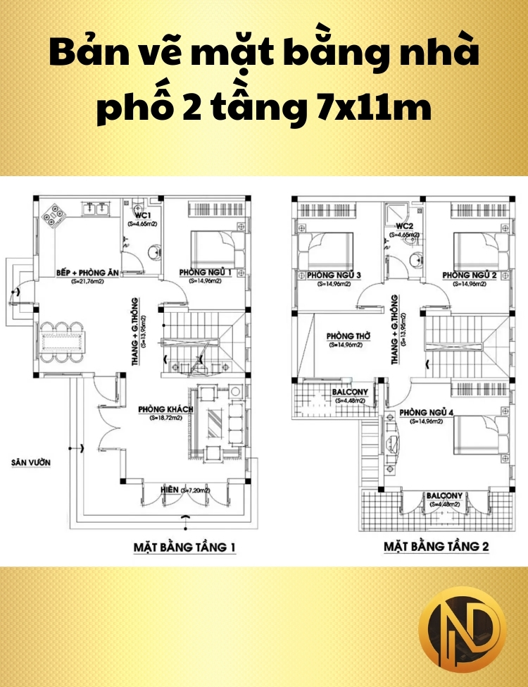 Mẫu nhà phố 2 tầng 7x11m đơn giản