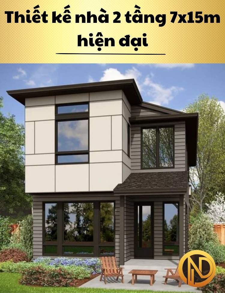 Thiết kế nhà 2 tầng 7x15m hiện đại