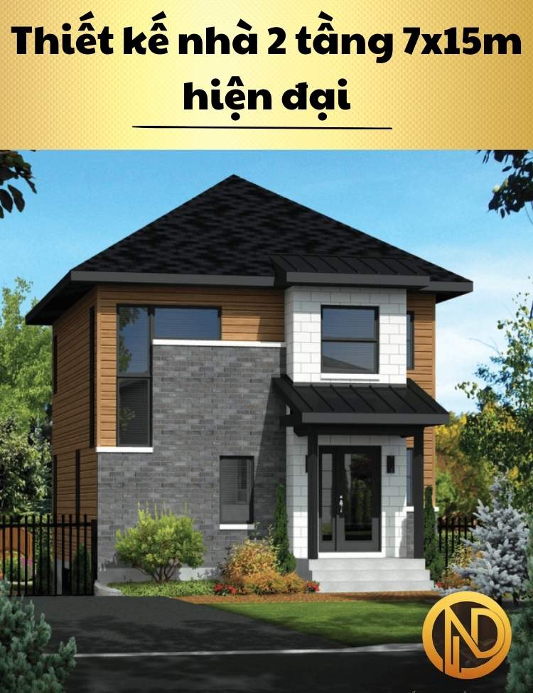 Thiết kế nhà 2 tầng 7x15m hiện đại