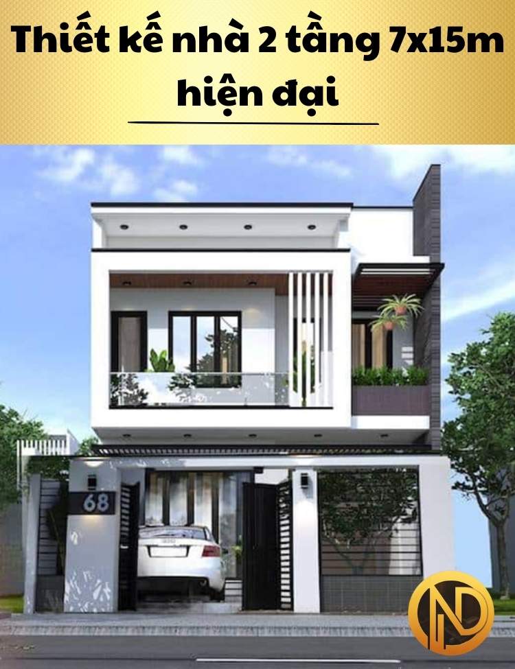 Thiết kế nhà 2 tầng 7x15m hiện đại