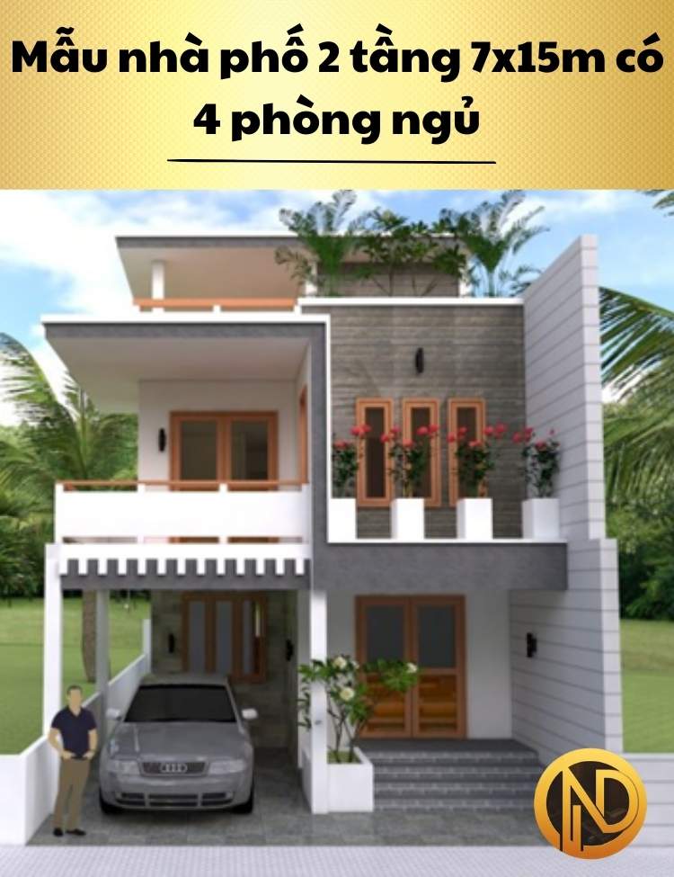 Mẫu nhà phố 2 tầng 7x15m có 4 phòng ngủ